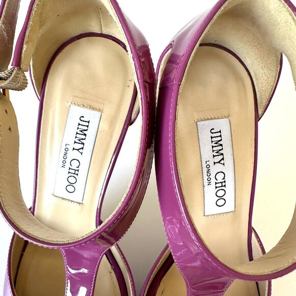 Jimmy Choo Purple Tribe Patent T-Strap Platform Heel Sandal Size 36.5 - Picture 7 of 16
